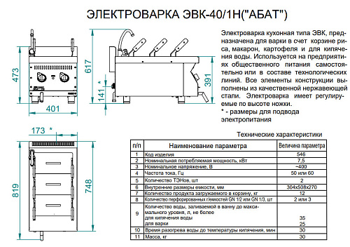 Электроварка Abat ЭВК-40/1Н с корзинами GN 1/3 Электроварка Abat ЭВК-40/1Н с корзинами GN 1/3